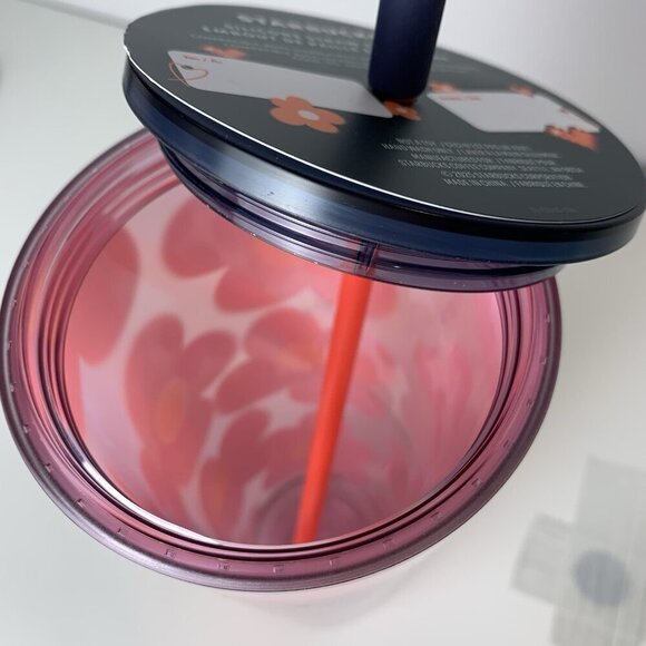 Starbucks Valentines Day Pink Pixel Heart Flower Straw Topper 24 oz Tumbler New - Picture 6 of 6